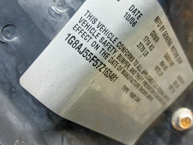 1G8AJ55F57Z163481 - 2007 SATURN ION LEVEL MAROON photo 10