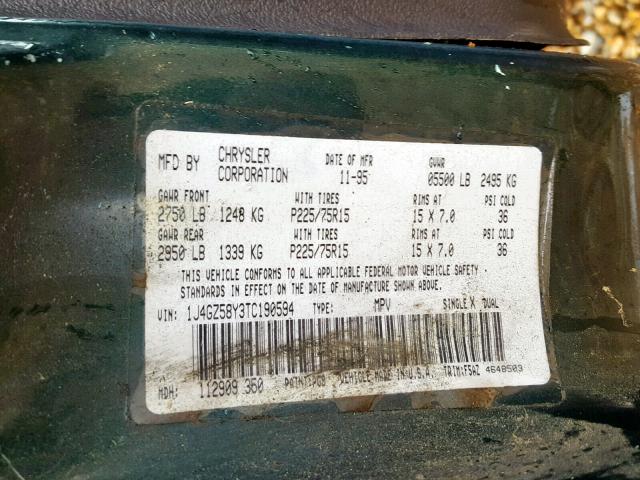 1J4GZ58Y3TC190594 - 1996 JEEP GRAND CHER GREEN photo 10