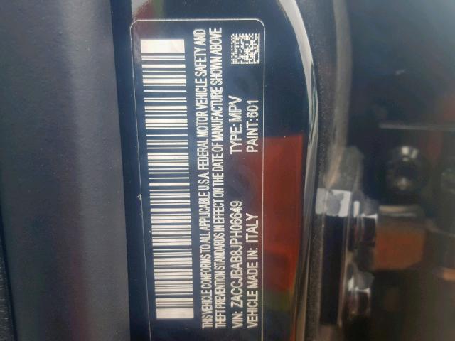 ZACCJBAB8JPH06649 - 2018 JEEP RENEGADE S შავი ფოტო 10