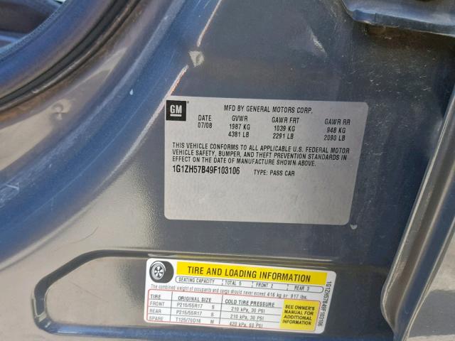 1G1ZH57B49F103106 - 2009 CHEVROLET MALIBU 1LT 石墨色 照片 10