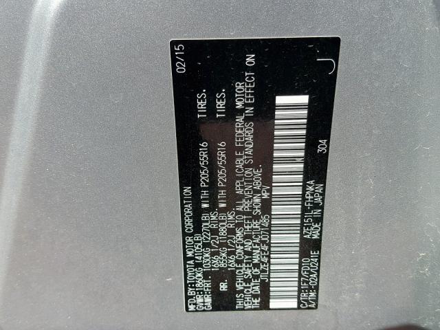 JTLZE4FE4FJ071485 - 2015 TOYOTA SCION XB 银色 照片 10