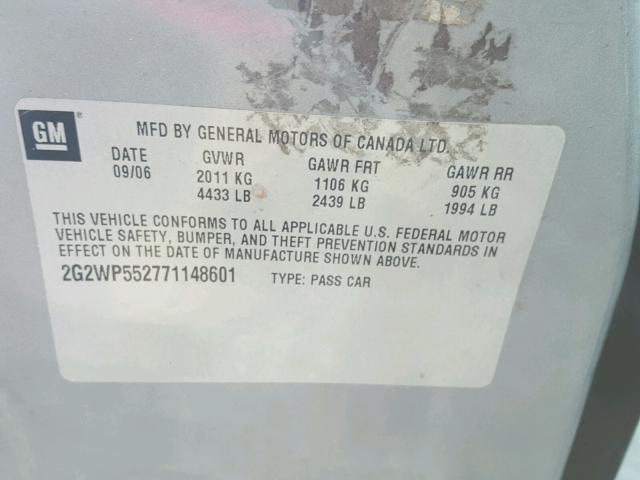 2G2WP552771148601 - 2007 PONTIAC GRAND PRIX GRAY photo 10