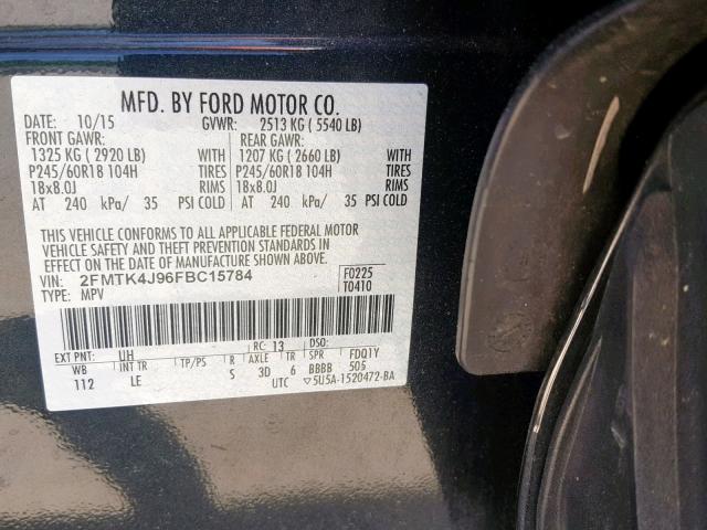 2FMTK4J96FBC15784 - 2015 FORD EDGE SEL BLACK photo 10