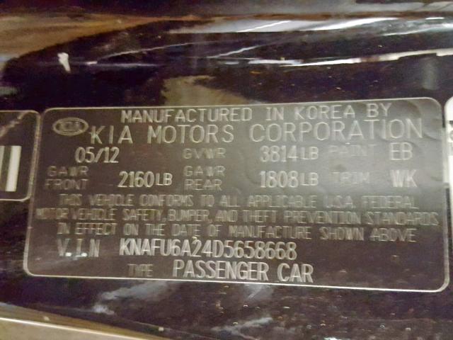 KNAFU6A24D5658668 - 2013 KIA FORTE EX BLACK photo 10