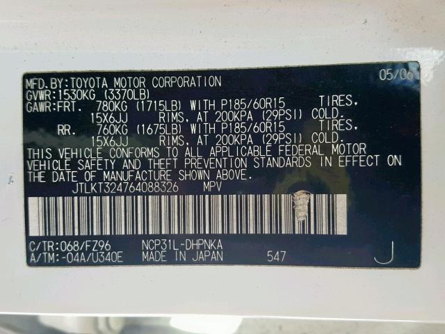 JTLKT324764088326 - 2006 TOYOTA SCION XB 白色 照片 10