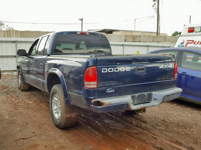 1B7HG2AZ81S329803 - 2001 DODGE DAKOTA QUA BLUE photo 3