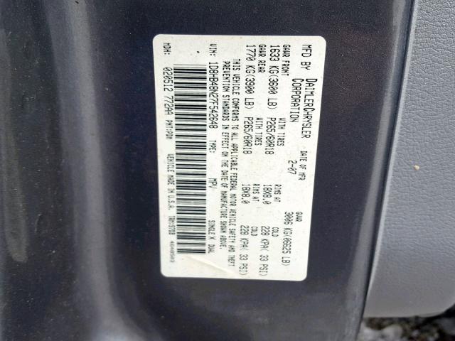 1D8HB48N27F542648 - 2007 DODGE DURANGO SL GRAY photo 10