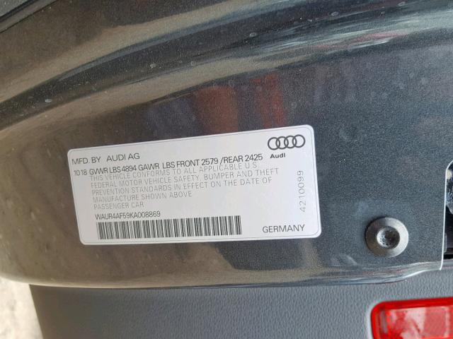 WAUR4AF59KA008869 - 2019 AUDI S5 PRESTIG CHARCOAL photo 10