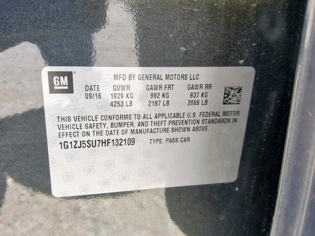 1G1ZJ5SU7HF132109 - 2017 CHEVROLET MALIBU HYB GRAY photo 10