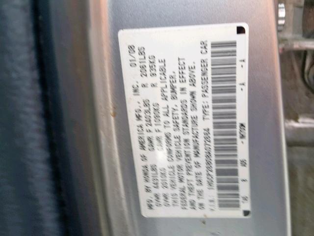 1HGCP26808A072664 - 2008 HONDA ACCORD EXL SILVER photo 10