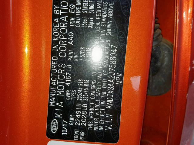 KNDJX3AA2J7588047 - 2018 KIA SOUL ! Narıncı foto 10