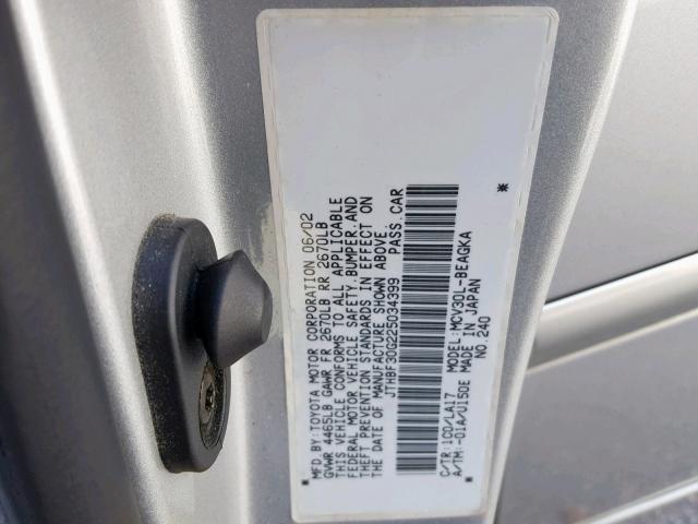 JTHBF30G225034399 - 2002 LEXUS ES 300 SILVER photo 10