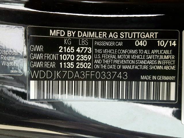 WDDJK7DA3FF033743 - 2015 MERCEDES-BENZ SL 550 BLACK photo 10