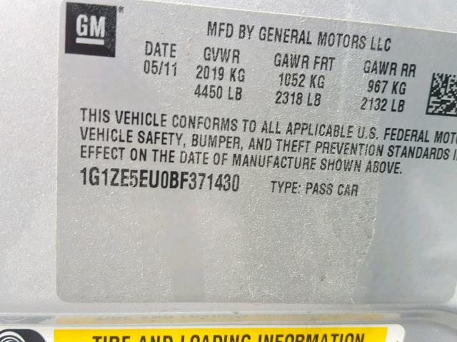 1G1ZE5EU0BF371430 - 2011 CHEVROLET MALIBU LTZ 银色 照片 10