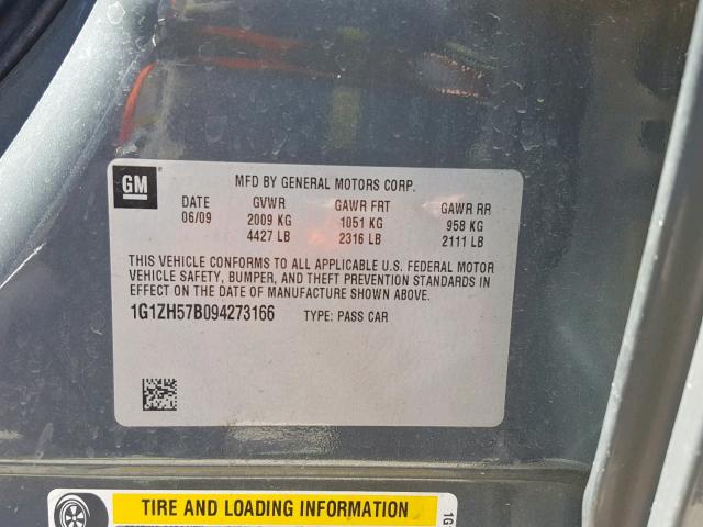 1G1ZH57B094273166 - 2009 CHEVROLET MALIBU 1LT GRAY photo 10