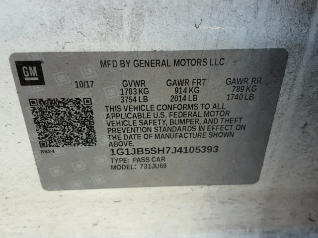 1G1JB5SH7J4105393 - 2018 CHEVROLET SONIC LS 白色 照片 10