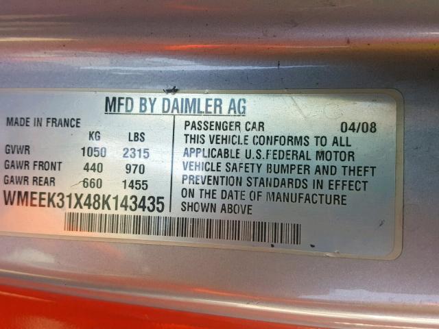 WMEEK31X48K143435 - 2008 SMART FORTWO PAS 蓝色 照片 10