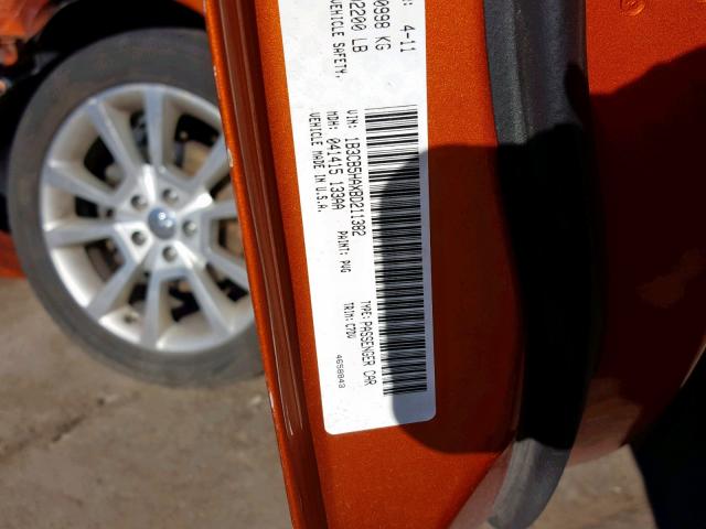 1B3CB5HAXBD211382 - 2011 DODGE CALIBER HE ORANGE photo 10