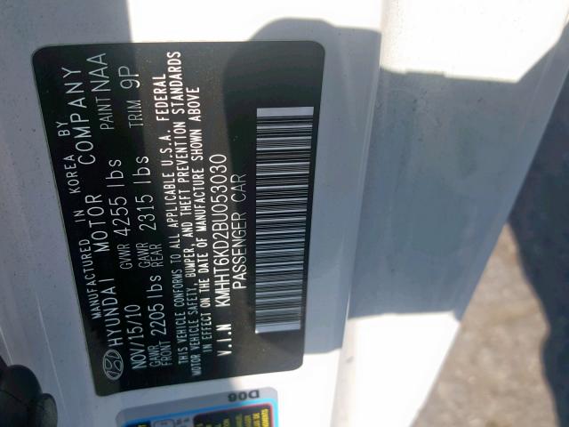 KMHHT6KD2BU053030 - 2011 HYUNDAI GENESIS CO WHITE photo 9