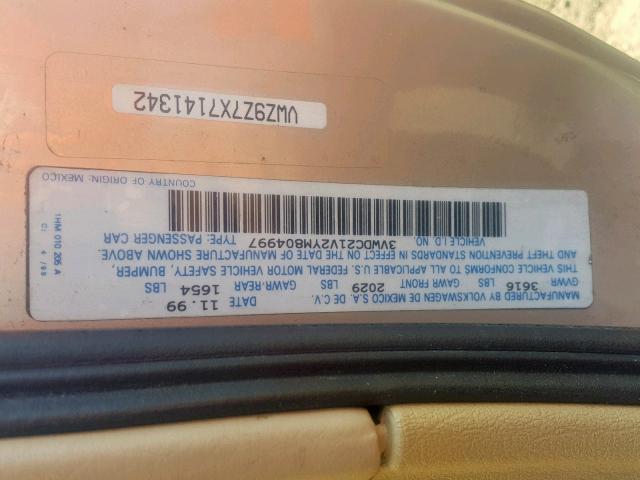 3VWDC21V2YM804997 - 2000 VOLKSWAGEN CABRIO GLS TAN photo 10