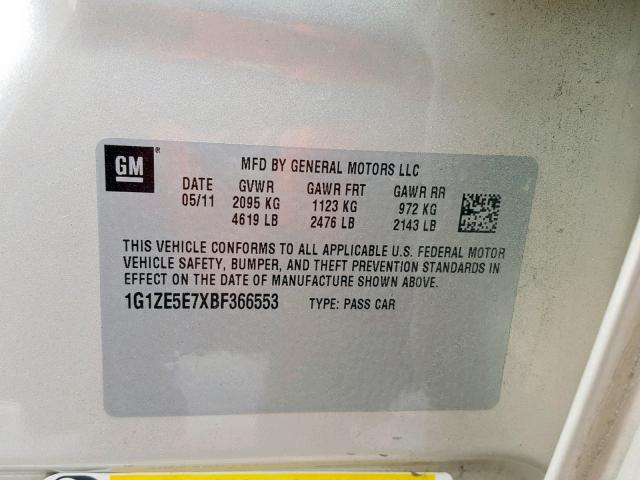 1G1ZE5E7XBF366553 - 2011 CHEVROLET MALIBU LTZ ოქროსფერი ფოტო 10