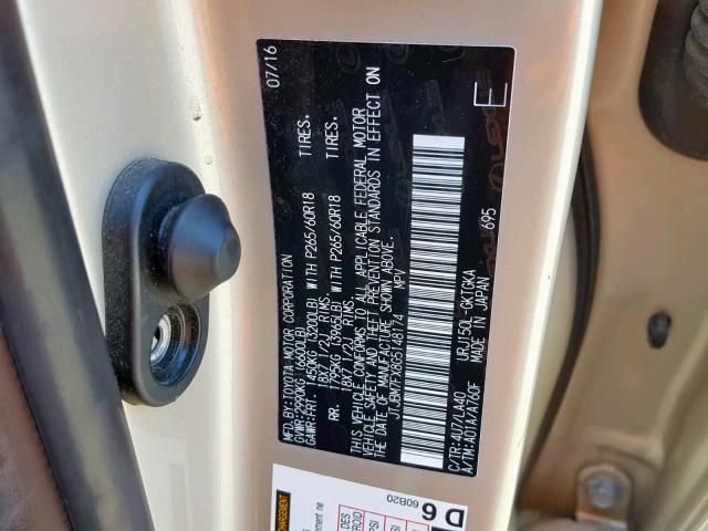 JTJBM7FX8G5148174 - 2016 LEXUS GX GOLD photo 10