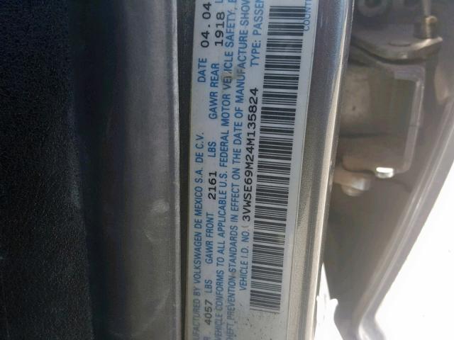 3VWSE69M24M135824 - 2004 VOLKSWAGEN JETTA GLS GRAY photo 10