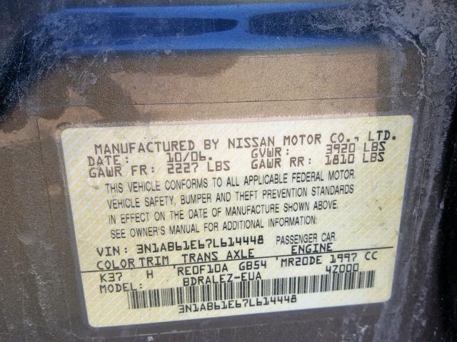 3N1AB61E67L614448 - 2007 NISSAN SENTRA 2.0 GRAY photo 10