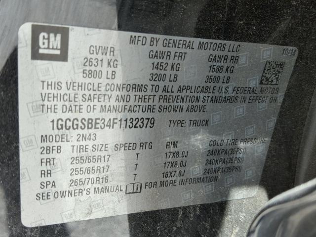 1GCGSBE34F1132379 - 2015 CHEVROLET COLORADO L BLACK photo 10