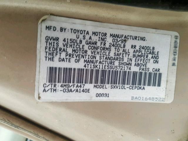 4T1SK11E5SU572174 - 1995 TOYOTA CAMRY DX GOLD photo 10