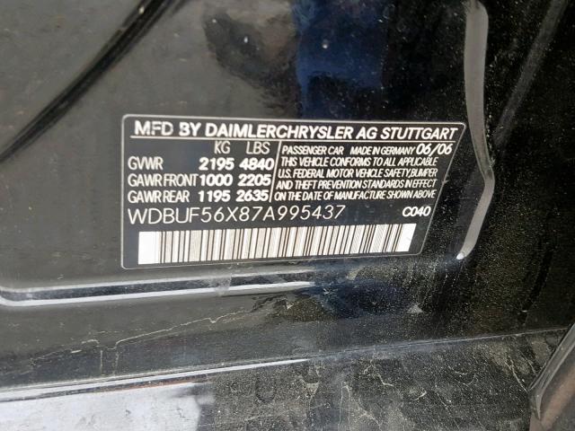 WDBUF56X87A995437 - 2007 MERCEDES-BENZ E 350 BLACK photo 10