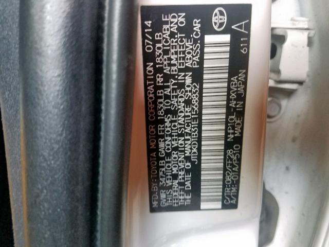 JTDKDTB31E1568832 - 2014 TOYOTA PRIUS C WHITE photo 10