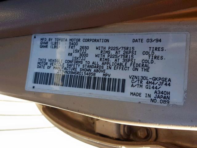 JT3VN39W6R0154858 - 1994 TOYOTA 4RUNNER VN GOLD photo 10