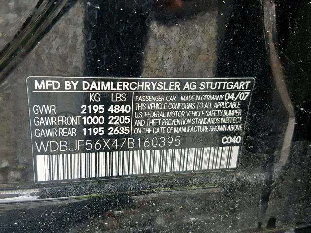 WDBUF56X47B160395 - 2007 MERCEDES-BENZ E 350 BLACK photo 10