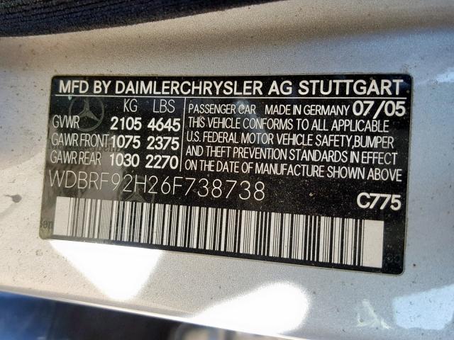 WDBRF92H26F738738 - 2006 MERCEDES-BENZ C 280 4MAT SILVER photo 10