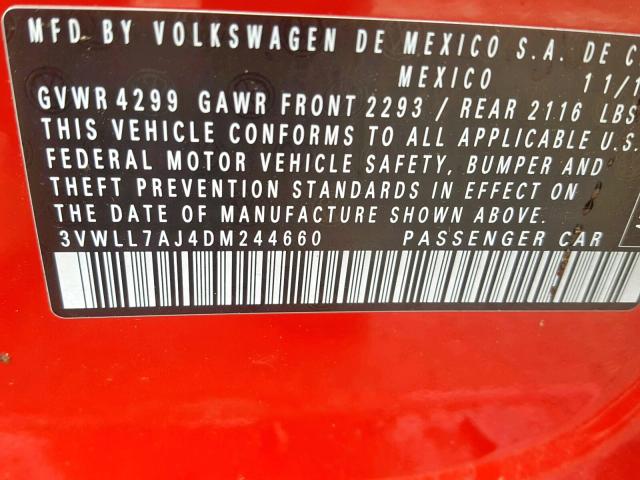 3VWLL7AJ4DM244660 - 2013 VOLKSWAGEN JETTA TDI RED photo 10