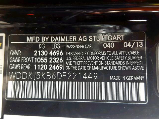 WDDKJ5KB6DF221449 - 2013 MERCEDES-BENZ E 350 BLACK photo 10