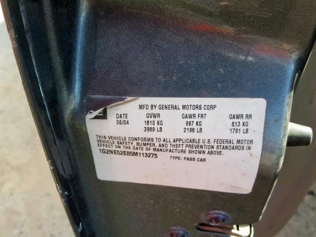 1G2NE52E85M113275 - 2005 PONTIAC GRAND AM S CHARCOAL photo 10