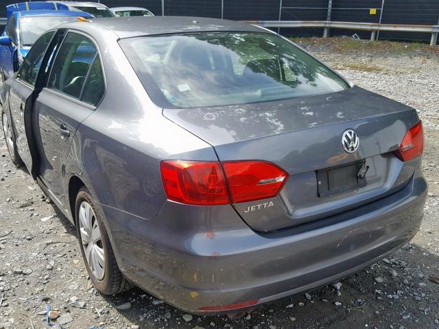 3VW1K7AJ1DM222836 - 2013 VOLKSWAGEN JETTA BASE GRAY photo 3