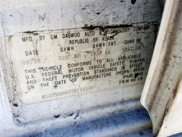 KL1TD66667B718190 - 2007 CHEVROLET AVEO BASE Ağ foto 10