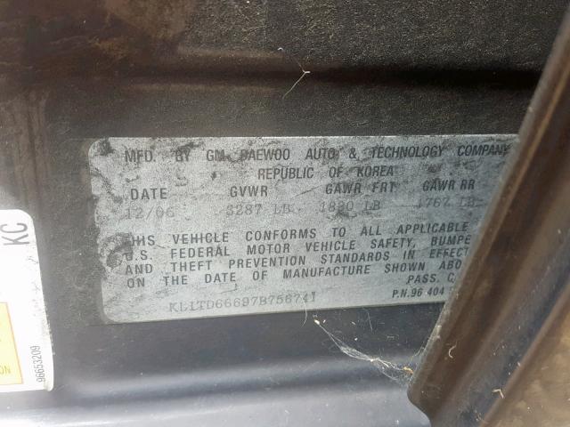 KL1TD66697B756741 - 2007 CHEVROLET AVEO BASE 黑色 照片 10