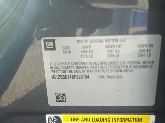 1G1ZB5E14BF226194 - 2011 CHEVROLET MALIBU LS 石墨色 照片 10