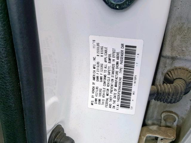 1HGCR2F83HA098346 - 2017 HONDA ACCORD EXL WHITE photo 10