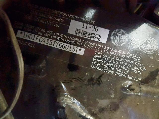 1HD1FC4357Y660151 - 2007 HARLEY-DAVIDSON FLHTCUI BLACK photo 10