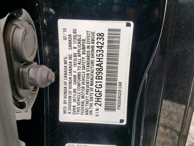 2HGFG1B98AH534238 - 2010 HONDA CIVIC EXL 黑色 照片 10