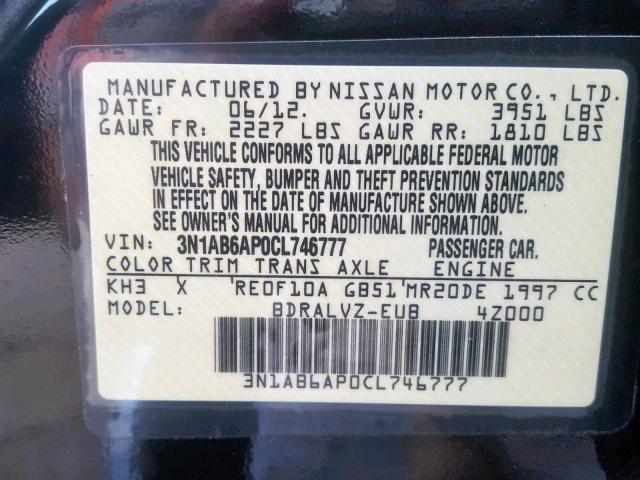 3N1AB6AP0CL746777 - 2012 NISSAN SENTRA 2.0 BLACK photo 10