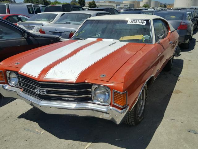 11D37J2R564869 - 1972 CHEVROLET CHEVELLE RED photo 2