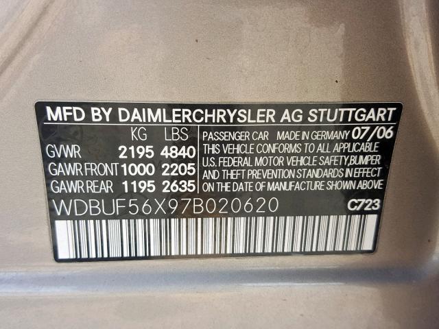 WDBUF56X97B020620 - 2007 MERCEDES-BENZ E 350 SILVER photo 10