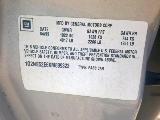 1G2NE52E6XM899323 - 1999 PONTIAC GRAND AM S SILVER photo 10