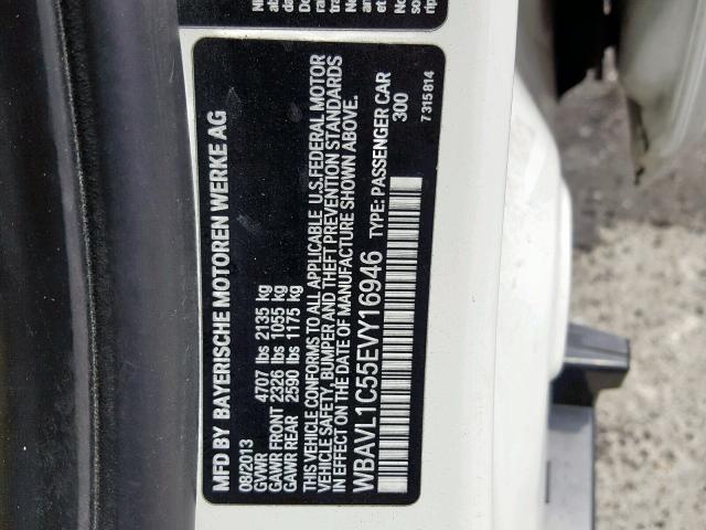 WBAVL1C55EVY16946 - 2014 BMW X1 XDRIVE2 WHITE photo 10